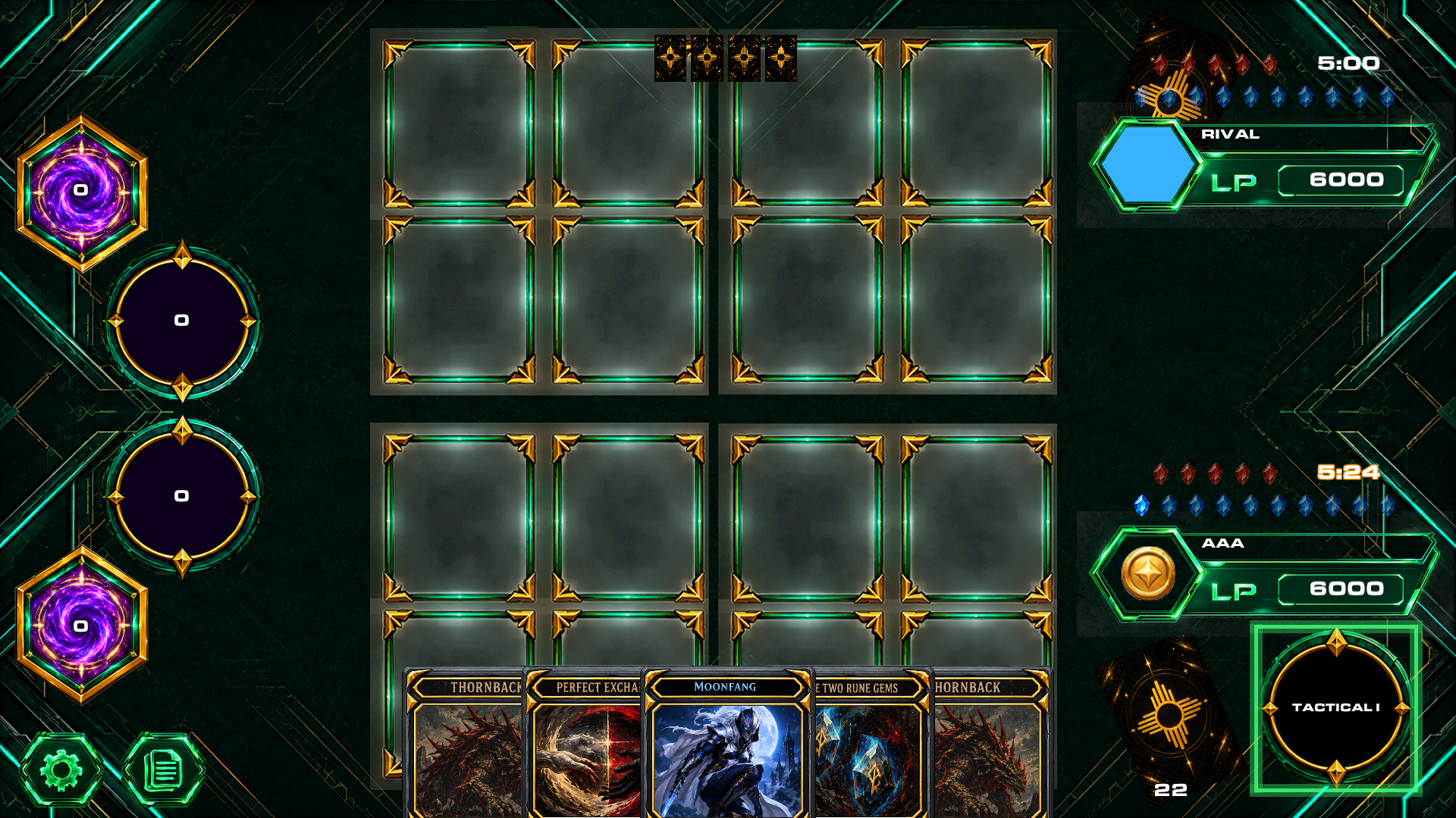 Duel board with a hand of titan cards